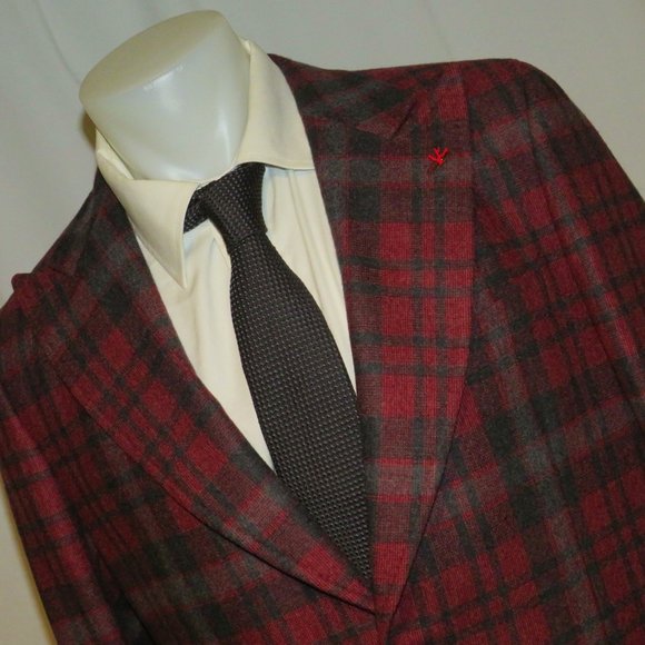 Isaia Dandy Double Face Ferdinando Cashmere Blend Burgundy Plaid Blazer 46R NWT - Picture 4 of 14